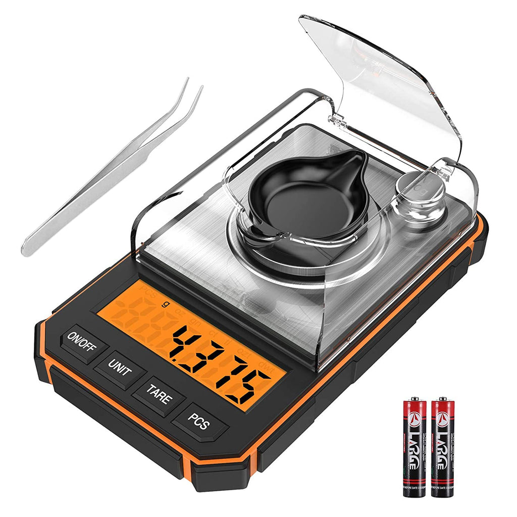 [Australia - AusPower] - KeeKit Digital Pocket Scale, 50g 0.001g Professional Milligram Scale, Portable Jewelry Scale with 50g Calibration Weight, Weighing Pan, LCD Backlit Display (Battery/Tweezers Included) Orange 