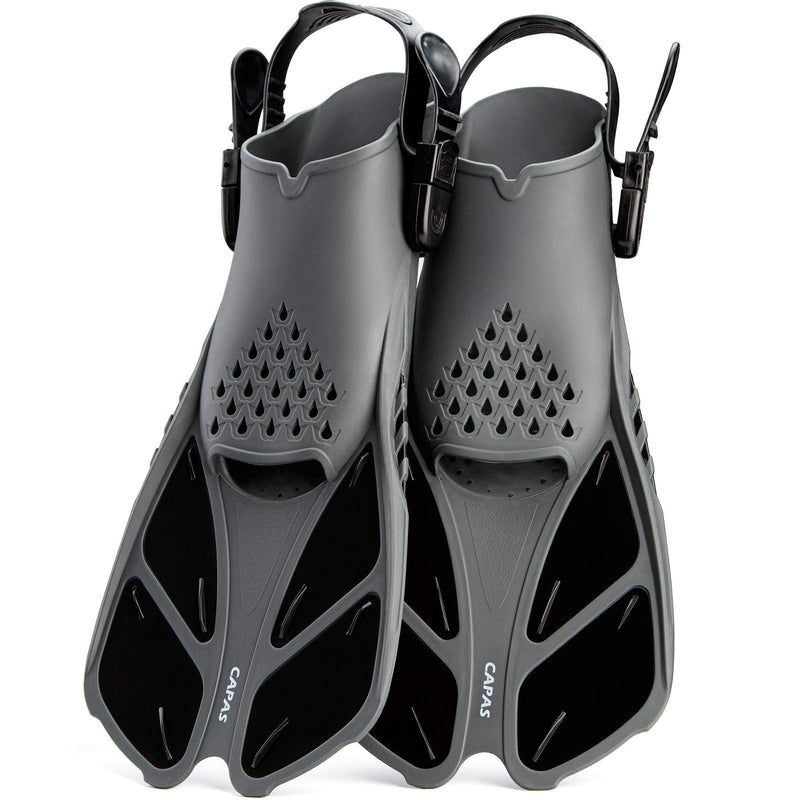 [Australia - AusPower] - CAPAS Swim Fins, Snorkel Fins with Travel Size Short Fins for Snorkeling Diving Adjustable Open Heel Flippers for Men Women Youth Black Kids JR 9-13 S/MD 