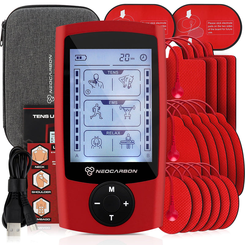 [Australia - AusPower] - Dual Channel TENS EMS and Relax Muscle Stimulator, Electronic Pulse Massager Unit, 16 Electrode Pads, Travel Case 