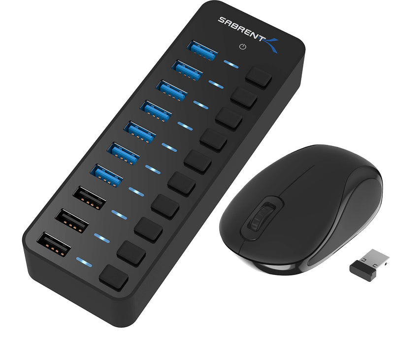 [Australia - AusPower] - Sabrent 60W 10-Port USB 3.0 Hub + Mini Travel 2.4GHz Wireless Mouse with Nano Receiver 