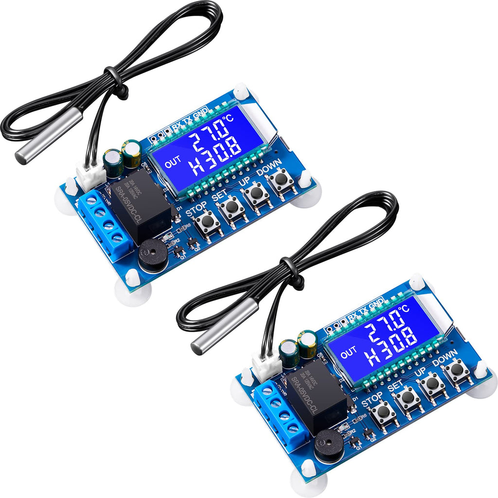 [Australia - AusPower] - 2 Pieces XY-T01 Electronic Temperature Controller, DC 6 - 30V 24V Digital Temperature Control Module -50°C to 100°C Digital Thermostat Temperature Control Switch Boards with Waterproof NTC Probe 