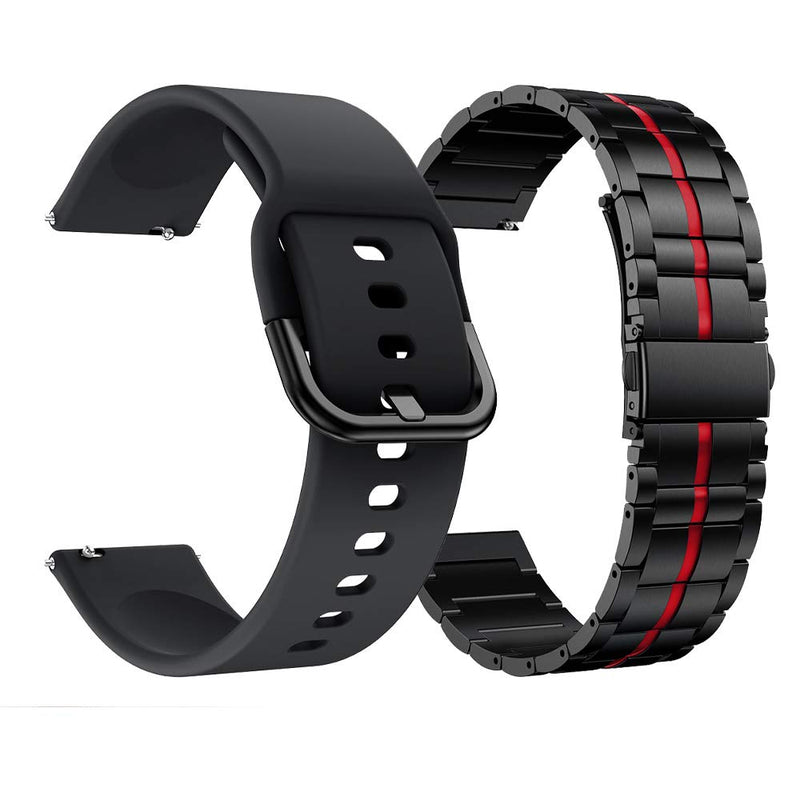 [Australia - AusPower] - AWMES 22mm Smartwatch Bands Compatible for Fossil Men's Gen 6/5E 44mm/Gen 5 Carlyle Bands, Quick Released Metal Watch Band & Silicone Watch Wristband Black+Red & Black 