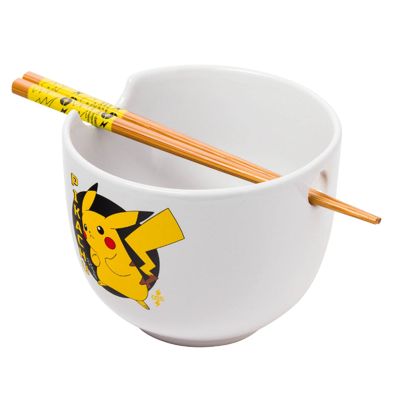 [Australia - AusPower] - Silver Buffalo Pokemon Pikachu Japanese Text Ceramic Ramen Noodle Bowl with Chopsticks, 20oz 