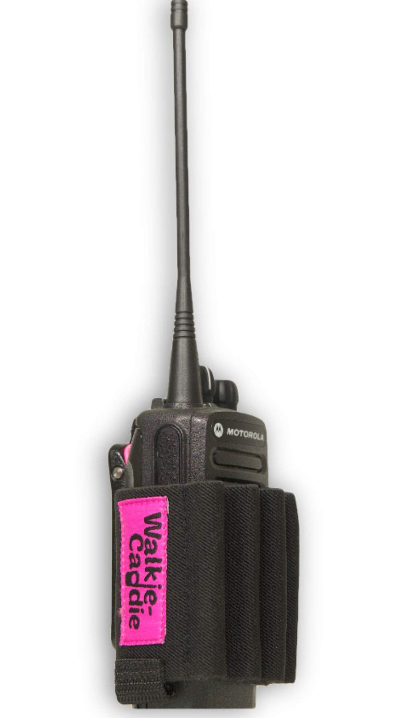 [Australia - AusPower] - Walkie Caddie (Pink) - Accessory Pouch for Walkie Talkies | for Motorola CP 200 and Most Other Walkie Talkies | Black with Pink Bungee 