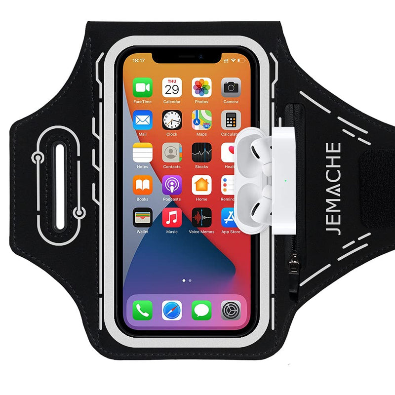 [Australia - AusPower] - JEMACHE Running Armband for iPhone 13 12 11 XR XS, 13 Pro, Samsung Galaxy S22 S21 S20 S10 S9, Gym Workouts Arm Band with Airpods Holder (Black) Black 