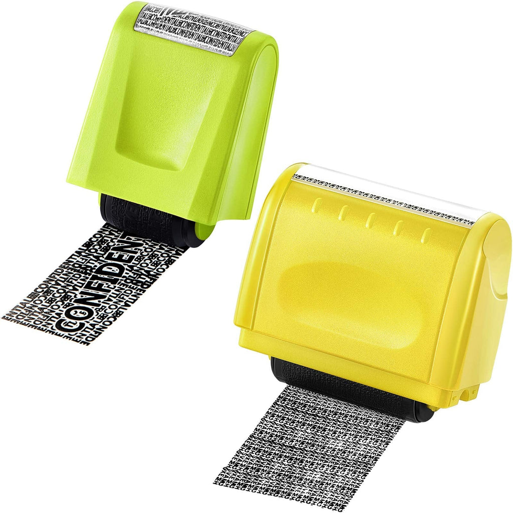 [Australia - AusPower] - 2 Pieces Identity Theft Prevention Stamp Identity Guard Roller Stamp Wide Rolling Security Stamp (Yellow and Green,Large and Medium) Yellow and Green Large and Medium 