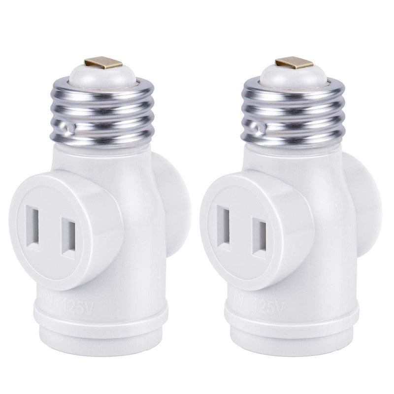 [Australia - AusPower] - DiCUNO UL Listed E26 to 2 Polarized Outlet Socket Adapter, Standard (Medium) E26 Base Light Bulb to 2-Prong Outlet Plug Splitter Converter, White, 2-Pack 
