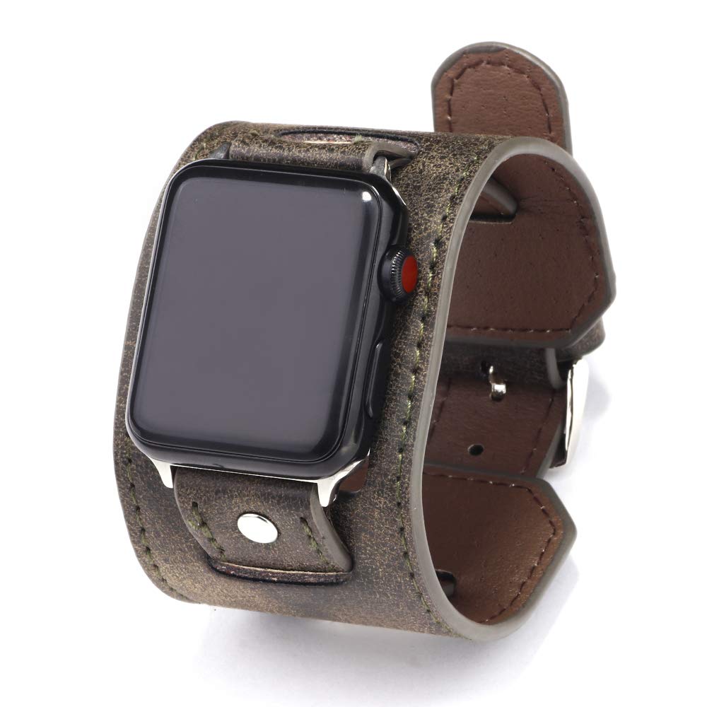 [Australia - AusPower] - Konafei Compatible with Apple Watch Band 40mm 41mm 38mm Series SE/7/6/5/4/3/2/1, Men Women Leather Cuff Bracelets Vintage Strap for iwatch Grey 42/44/45mm 