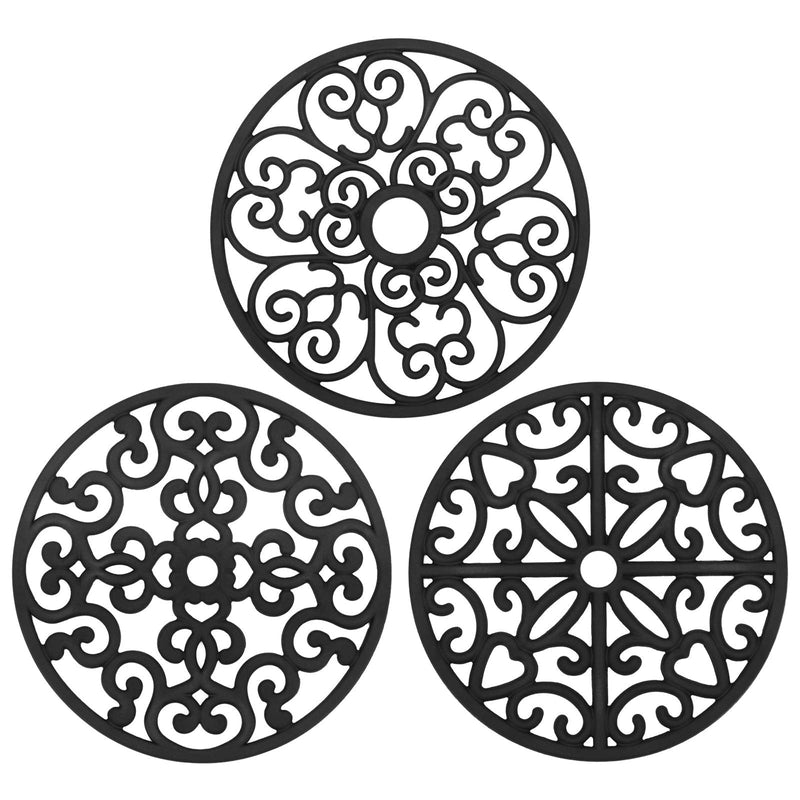 [Australia - AusPower] - CHEFBEE 3PCS Silicone Trivet Mat - Trivets for Hot Dishes, Table, Countertop, Non-Slip Heat Resistant Modern Kitchen Trivets, Teapot Trivet - Flexible Black Trivet Set 