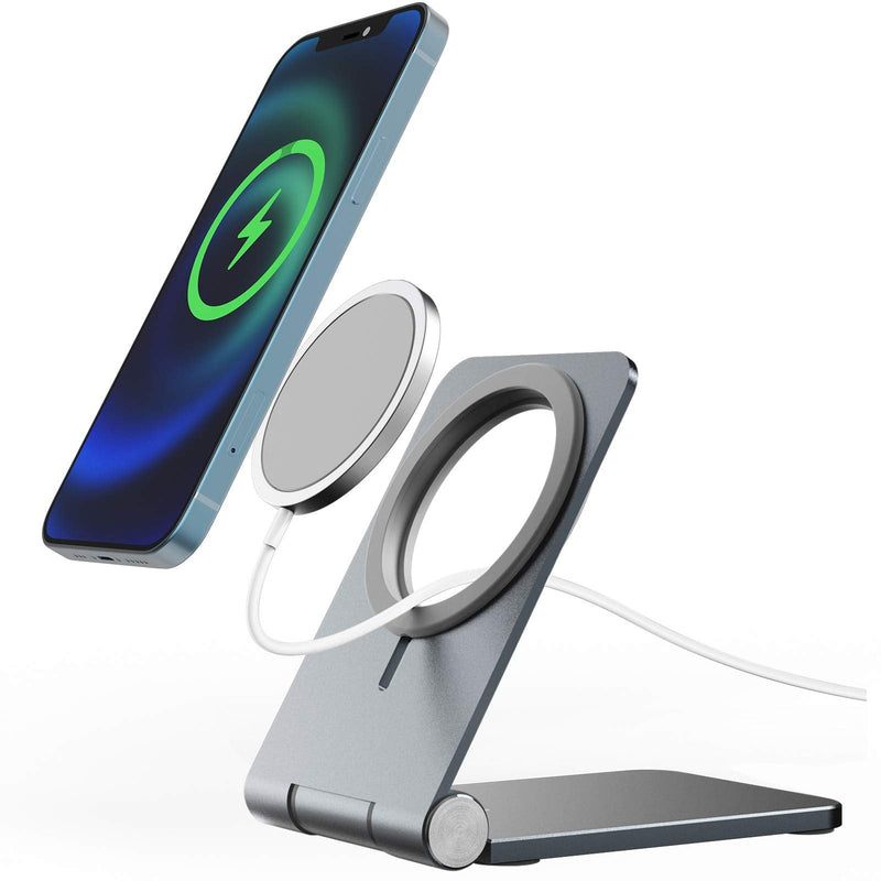 [Australia - AusPower] - Stand for Magsafe Charger, FACEVER Adjustable Aluminum Alloy Phone Holder Stand Compatible with Apple Magsafe Charger, Charging Dock for iPhone 13 12 Pro Max Mini, Magsafe Charger Not Included, Grey 