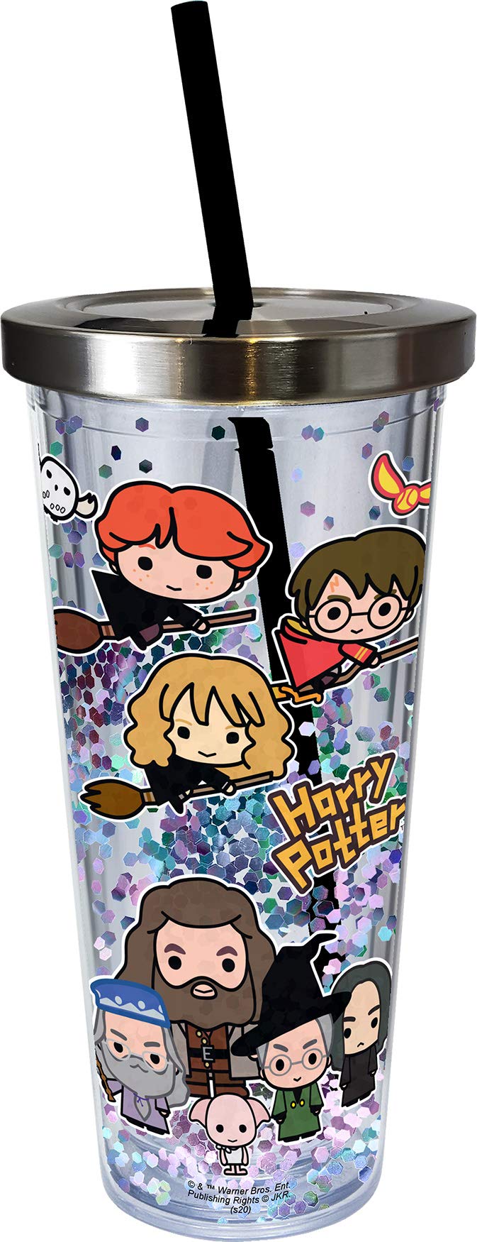 [Australia - AusPower] - Spoontiques - Harry Potter Tumbler - Cartoon Glitter Cup with Straw - 20 oz - Acrylic - Multi 1 Count (Pack of 1) Toons 