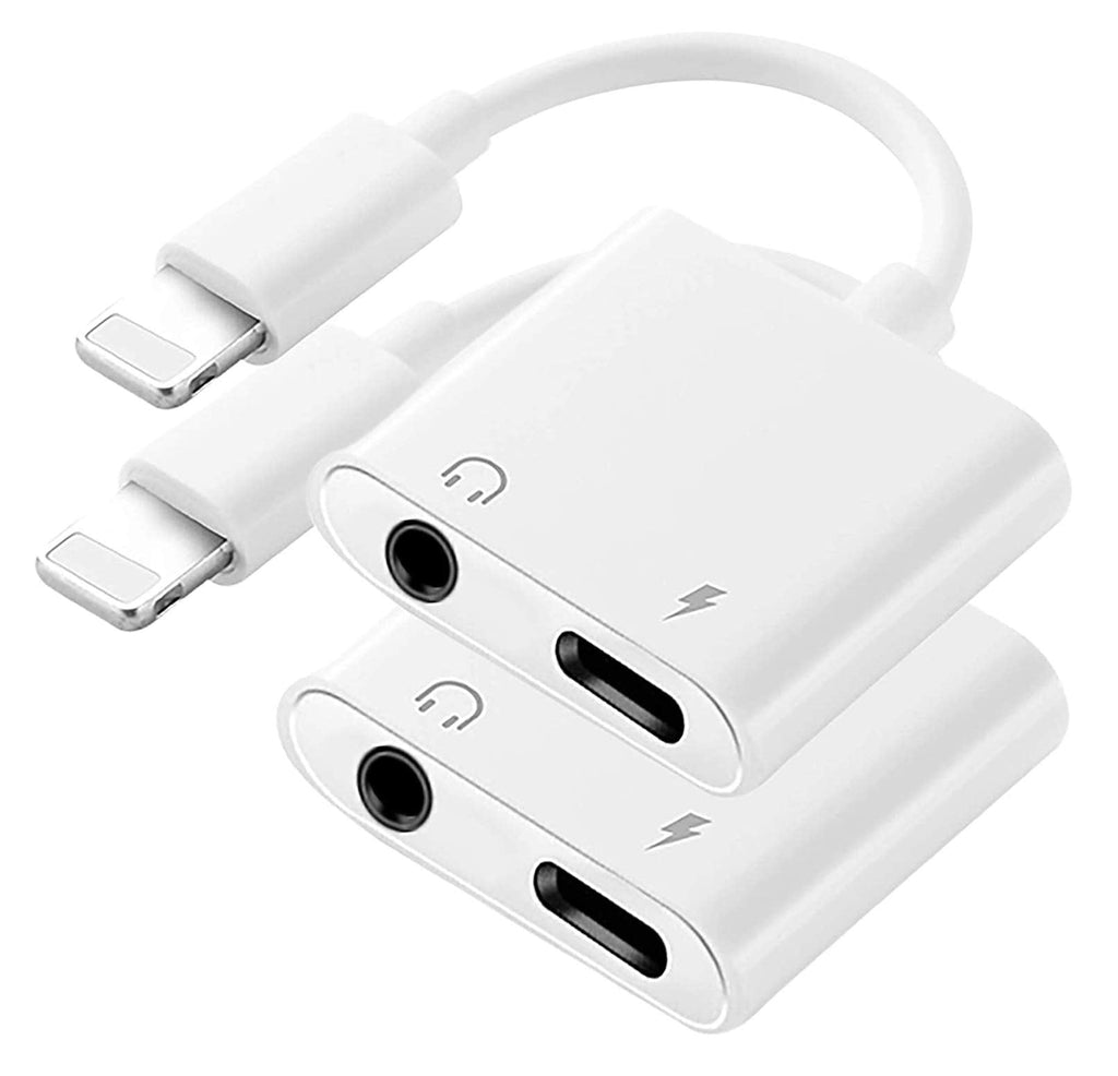 [Australia - AusPower] - [Apple MFi Certified] 2 Pack Lightning to 3.5mm Headphones Jack Adapter, for iPhone 2 in 1 Charger + Aux Audio Splitter Dongle,Compatible with iPhone 11/11 Pro/XS/XR/X 8 7/iPad, Support Music Control 