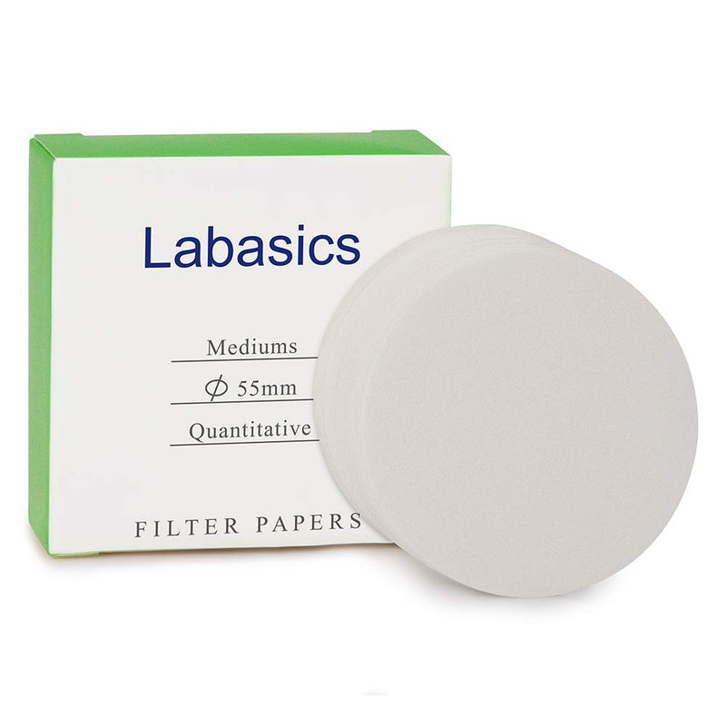 [Australia - AusPower] - Labasics Quantitative Filter Paper Circles, 55 mm Diameter Cellulose Filter Paper with 15 to 20 Micron Particle Retention Medium Filtration Speed, Pack of 100 