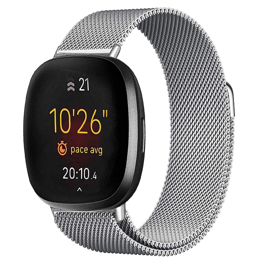 [Australia - AusPower] - Youther Stainless Band Compatible with Fitbit Versa 3/Fitbit Sense Women Men, Stainless Steel Mesh Loop Replacement Bracelet Magnet Wristband Strap for Fitbit Versa 3/Sense Smartwatch (Sliver) Sliver 