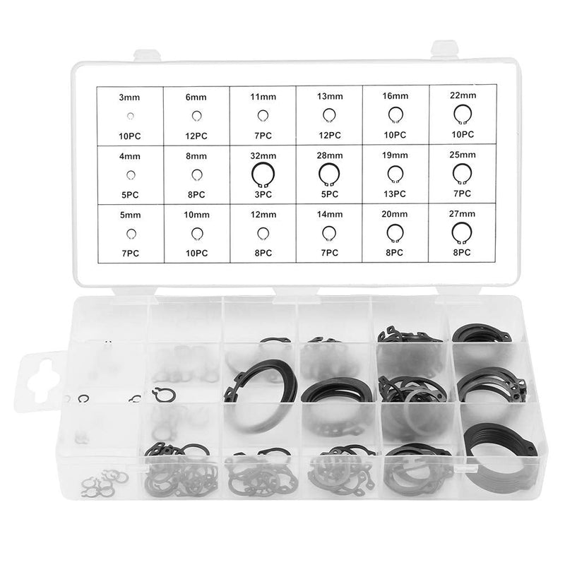 [Australia - AusPower] - Yosoo Health Gear Assortment Circlip Kit 3mm-32mm 150Pcs, External Circlips Snap Ring, Snap Rings Assortment, 18 Sizes, Black C-Clip External Retaining Ring with Plastic Sorting Box 