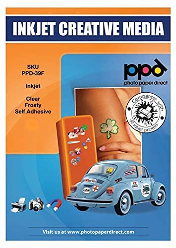 [Australia - AusPower] - PPD 14 Sheets Inkjet Clear Frosty Semi-Transparent Adhesive Vinyl Sticker Paper 8.5x11 Waterproof Photo Quality Instant Dry Scratch and Tear Resistant (PPD-39F-14) Pack of 14 
