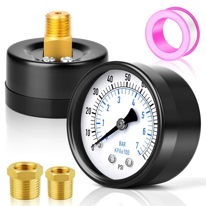 [Australia - AusPower] - MEANLIN MEASURE 0-100Psi 2" DIAL FACE 1/4"NPT Well Pump Pressure Gauge with 1/2"NPT and 3/8"NPT Adaptor, 3-2-3% Accuracy，Center Back Mount 1/4"NPT Back Mount 