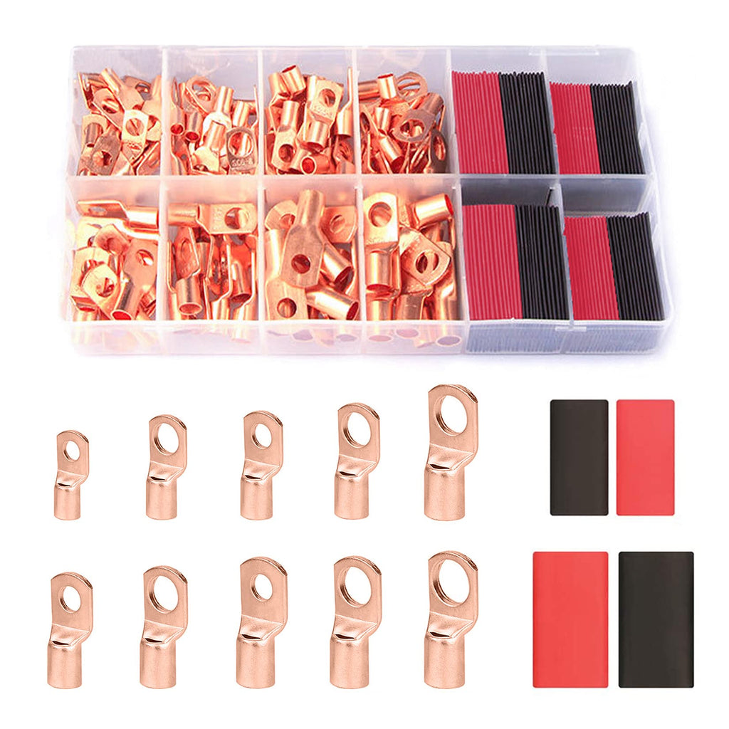 [Australia - AusPower] - Tsinglax 120Pcs Copper Wire Lugs AWG2 4 6 8 10 12 with Heat Shrink Set, 60Pcs Battery Cable Lugs Battery Cable Ends Ring Terminals Connectors with 60Pcs Heat Shrink Tubing Assortment Kit 120 