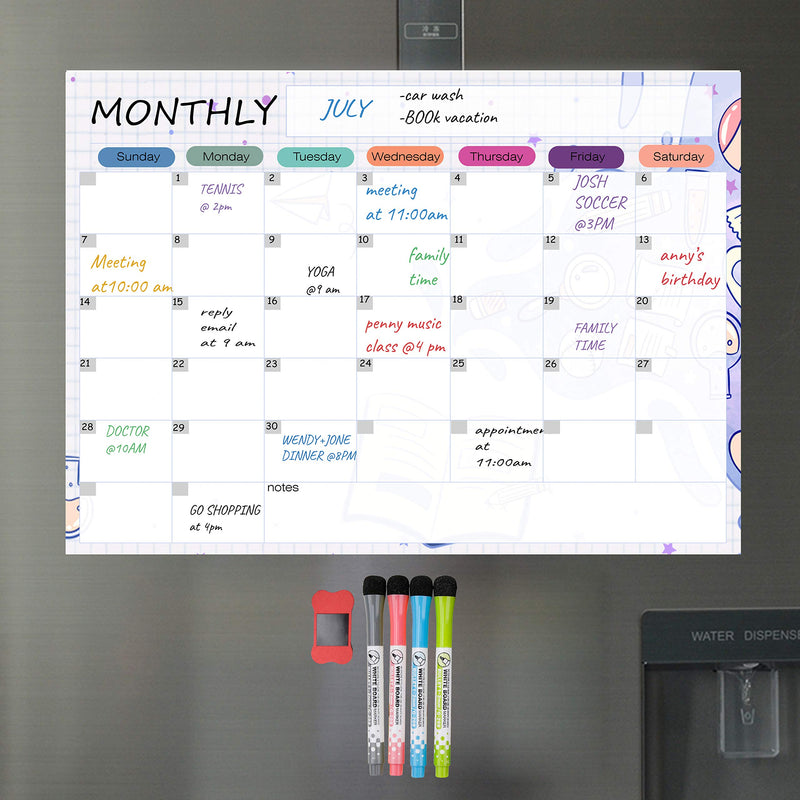 [Australia - AusPower] - Dry Erase Calendar Kit- Magnetic Calendar for Refrigerator - Monthly Fridge Calendar Whiteboard with Extra-Thick Magnet Included Fine Point Marker & Eraser (Monthly) White-1 