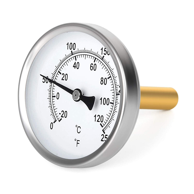 [Australia - AusPower] - MEANLIN MEASURE 1/2" NPT Bimetal Thermometer for hot Water, boilers, and Pipes，2-1/2" Dial, 2-1/4" Lead-Free Brass Stem，Temperature Range 0-250°F/-20-120 ° C, Accuracy 2%,Center Back Mount 2.5Dial/0-250°F 