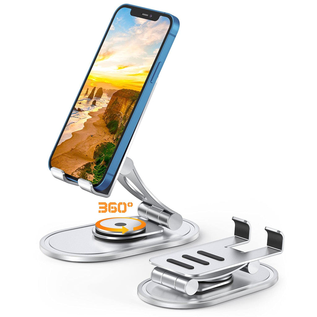 [Australia - AusPower] - Bcway Cell Phone Stand, 360° Rotation Phone Holder for Desk, Angle Adjustable Aluminum Phone Stand, Foldable Phone Dock, Compatible with iPhone/iPad/Kindle/Switch/Tablet (3.5-9.7 in), All Cell Phones 