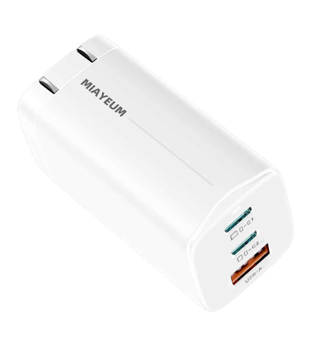 [Australia - AusPower] - 65W 3-Port USB C Wall Charger, MIAYEUM PD Charger[GaN Tech.], Foldable PD3.0 Fast Charging Adapter for MacBook Pro/Air, iPhone 11/12/Pro/Max/XR/X, iPad Pro, Laptops, Google Pixel, Samsung Galaxy, etc. 