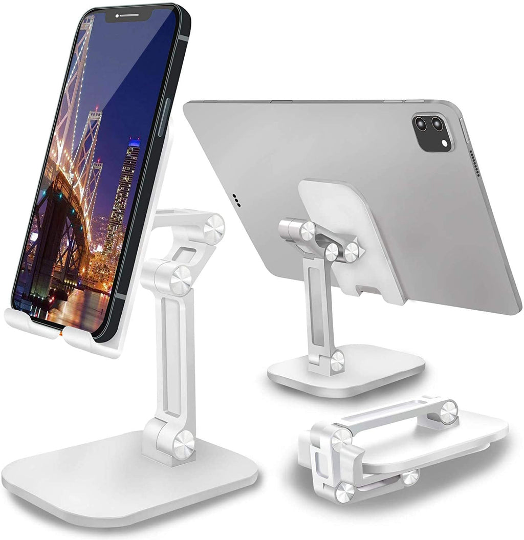 [Australia - AusPower] - Adjustable Cell Phone Stand for Desk: Angle Height Adjustable Foldable Phone Holder w/Anti-Slip Silicon Pad for Office,Compatible with iPhone 11 12 Max Xr X 8 iPad Mobile Samsung Galaxy, White 