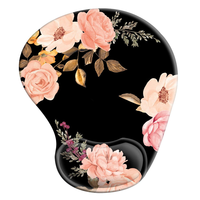 [Australia - AusPower] - Ergonomic Mouse Pad with Gel Wrist Rest Support, HOMKUMY Cute Mouse Pads with Non-Slip Rubber Base Wrist Rest Pad for Home, Office & Travel Easy Typing & Pain Relief, Peony Black 