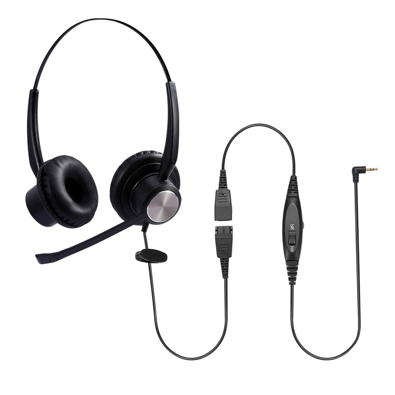 [Australia - AusPower] - 2.5mm Headset with Microphone Noise Canceling & Volume Controls, Binaural Telephone Headset for Panasonic Dect 6.0 Phones, Office Telephone Headset for AT&T Vtech Cordless Phone 