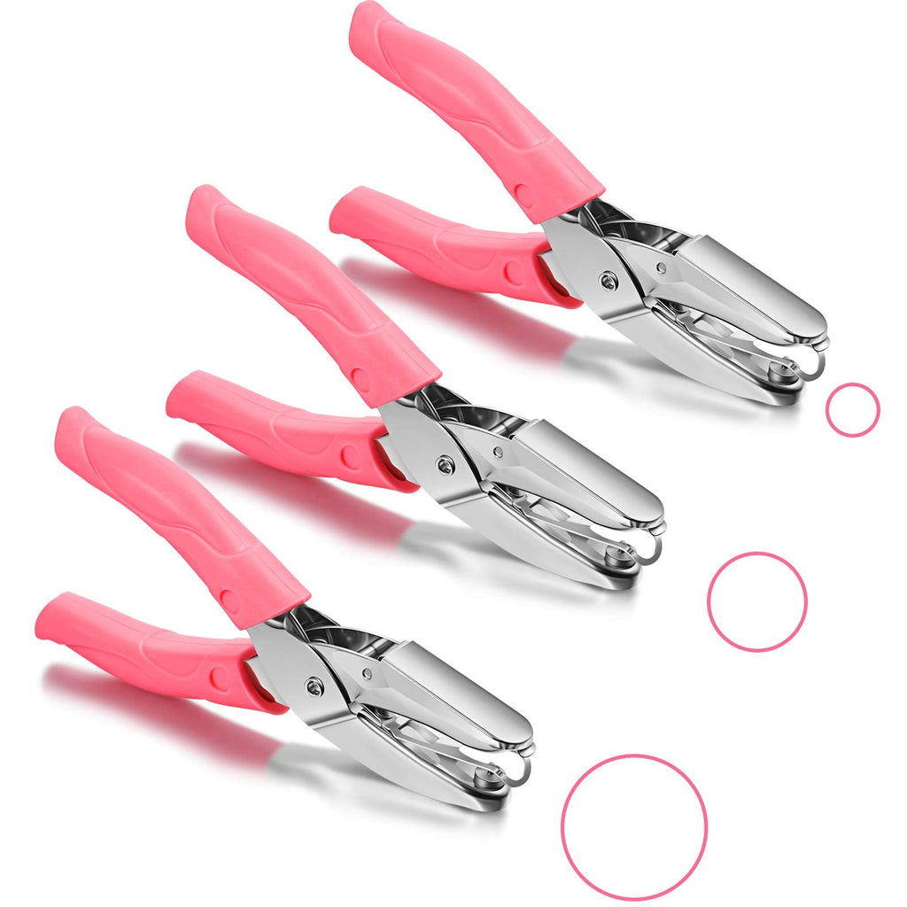 [Australia - AusPower] - 3 Pieces Handheld Hole Punch Tiny Shaped Circle Punchers Metal Single Hole Paper Punch with Plastic Handle for 10 Sheet Tags Clothing Ticket (Pink,Vivid Style) Pink 