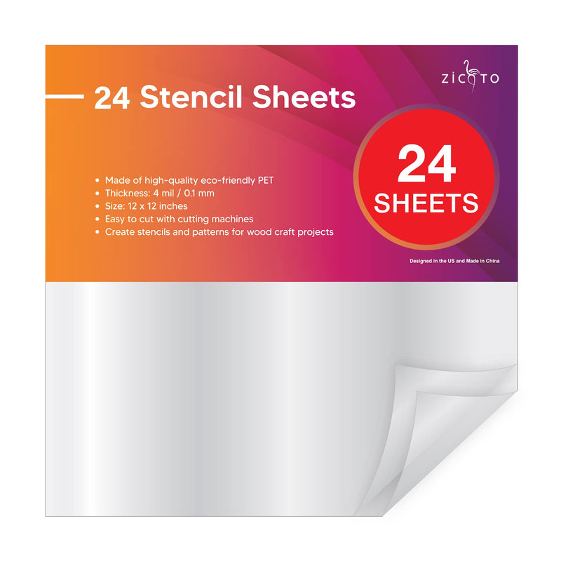 [Australia - AusPower] - Easy Cut Stencil Sheet Set of 24 - 12”x12” Acetate Mylar for Cricut Vinyl Cutting – Craft Material 