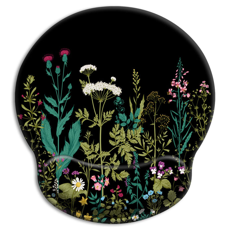 [Australia - AusPower] - Ergonomic Mouse Pad with Wrist Support Gel [30% Larger], iDonzon Cute Soft Wrist Rest Pad with Non-Slip Rubber Base, Easy Typing & Pain Relief - Garden Flowers Round 