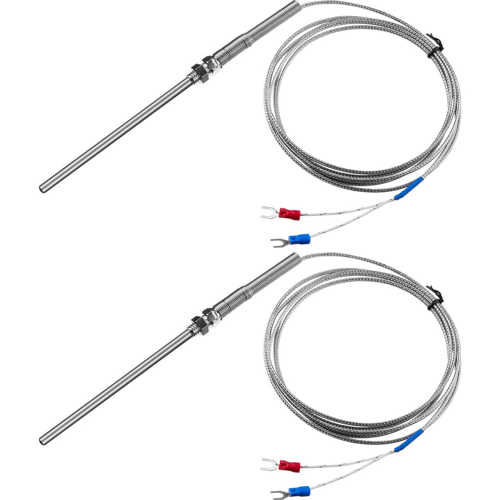 [Australia - AusPower] - Weewooday K-Type Thermocouple Temperature Sensors, Shielded Wire Length 2 m/ 6.6 Ft, Stainless Steel Metal Probe Length 100 mm, Measuring Temperature Range 0-400°C (2) 