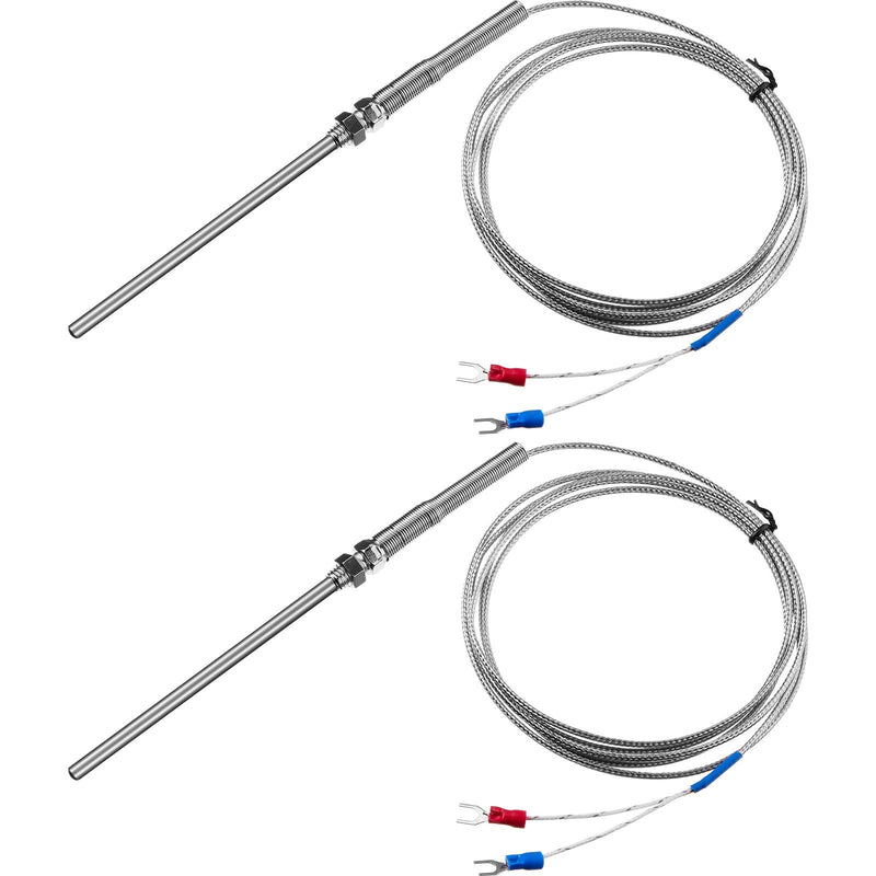 [Australia - AusPower] - Weewooday K-Type Thermocouple Temperature Sensors, Shielded Wire Length 2 m/ 6.6 Ft, Stainless Steel Metal Probe Length 100 mm, Measuring Temperature Range 0-400°C (2) 
