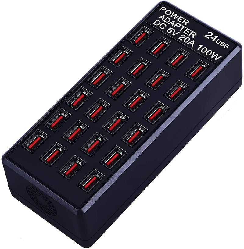 [Australia - AusPower] - 24-Port 100W (20 A) USB Charging Station, Home-Sized Desktop USB Fast Charger, Multiple USB Desktop Chargers for Hotels, Schools, Shops, Shopping malls and Travel 