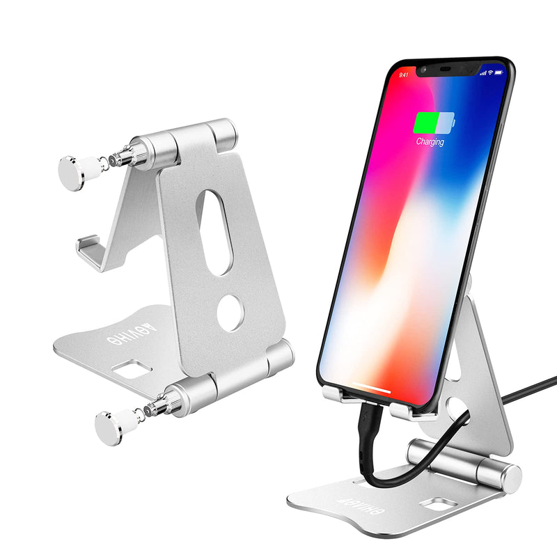 [Australia - AusPower] - Adjustable Phone Stand Holder - Aoviho Cell Phone Holder, Updated Fully Foldable Desk Dock Cradle for iPhone 12 13 11 Pro X XR XS max 8 7 6 Plus Samsung iPad Mini Kindle (Silver) Silver 