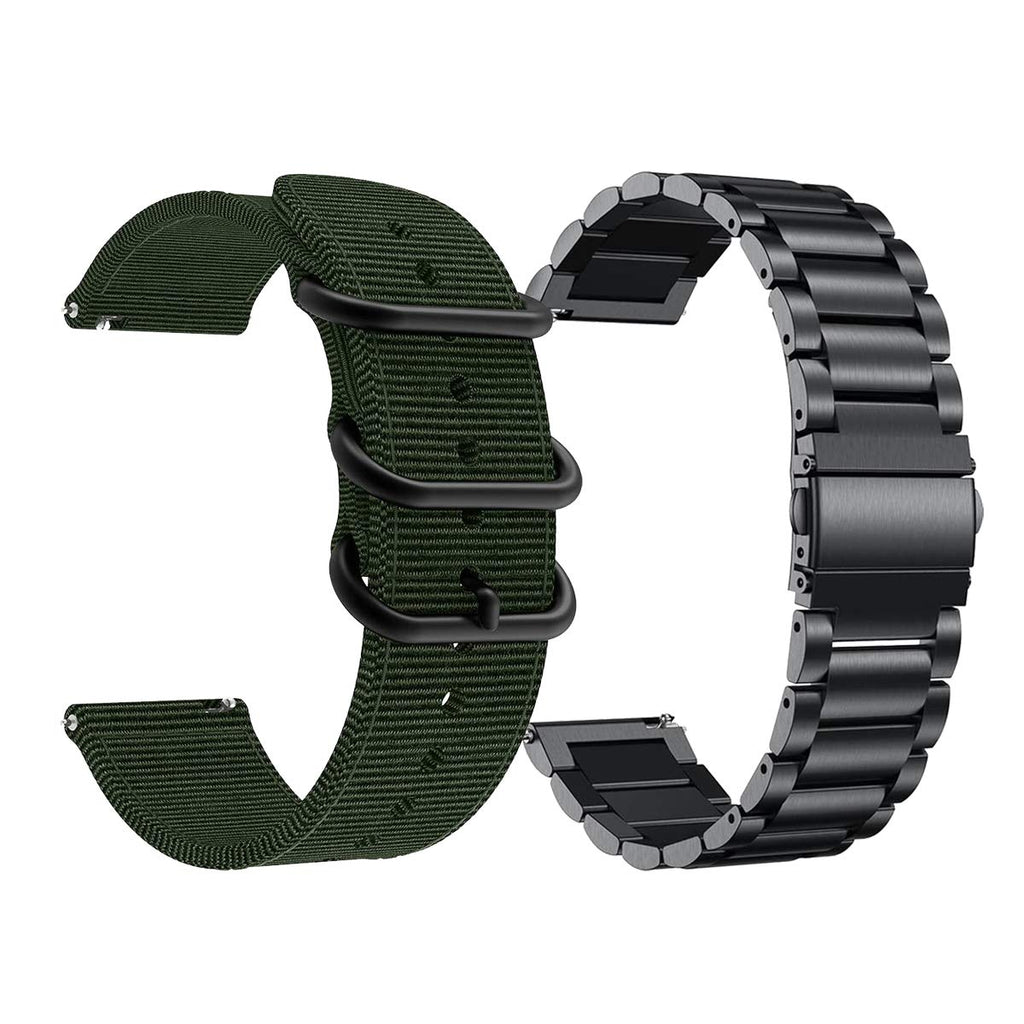 [Australia - AusPower] - AWMES Compatible for Fossil Men's Gen 6/5E 44mm Watch Band, 22mm Nylon Woven+Metal Watch Band for Fossil Gen 5 Carlyle HR/Garrett, Gen 4 Explorist HR, Explorist Gen 3 Smart Watch Black + Olive Green 