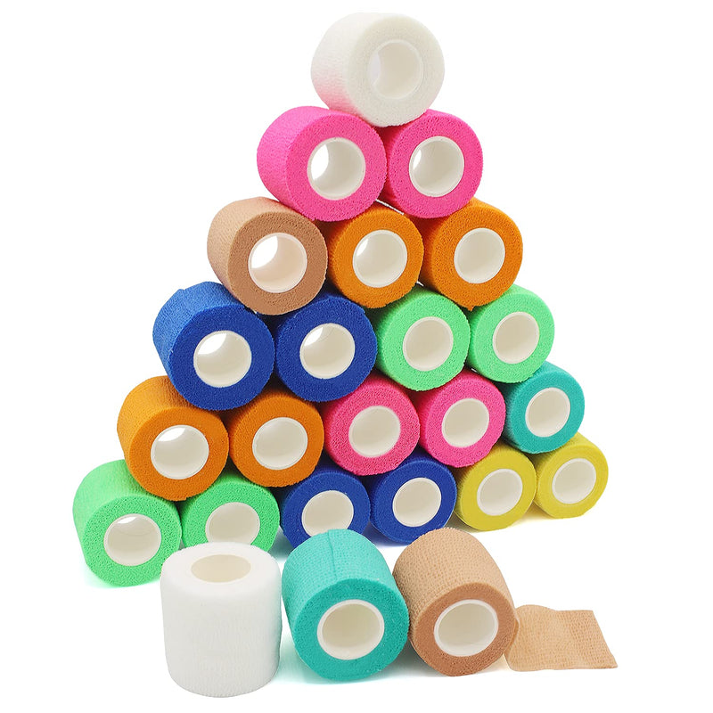 [Australia - AusPower] - Self Adhesive Bandage Wrap - 2 inch by 5 yards Self Adhering Non Woven Cohesive Bandage Rolls (24 Pack) - Stretch Wrap - Multi Colored Neon Athletic Tape for Wrist - Medical Tape Waterproof - Vet Wrap 2 Inch 24 Pack 