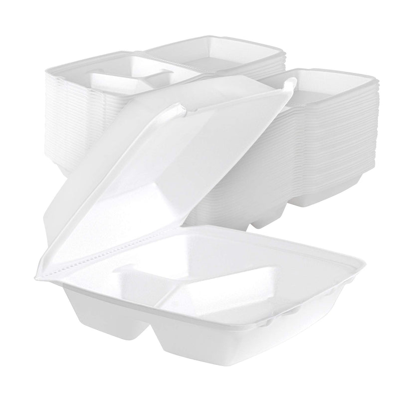 [Australia - AusPower] - Stock Your Home 8 Inch Clamshell Styrofoam Containers (25 Count) - 3 Compartment Food Containers - Large Carry Out Container for Food - Clamshell Take Out Containers for Delivery, Takeout, Restaurants 