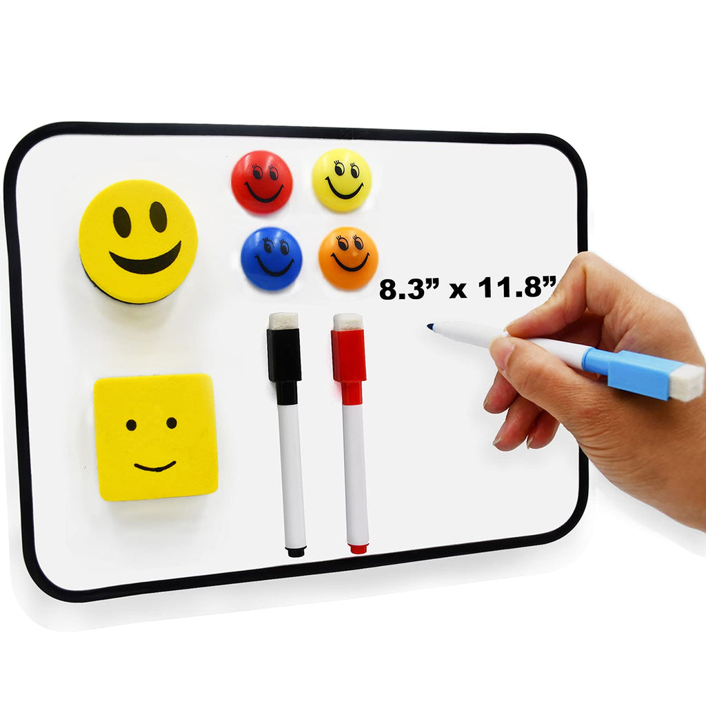 [Australia - AusPower] - Bertiveny Magnetic Dry Erase Board for Kids Small White Board for Students Mini Whiteboard 8.3”X11.8”with Markers Erasers and Beads (Black) Black 