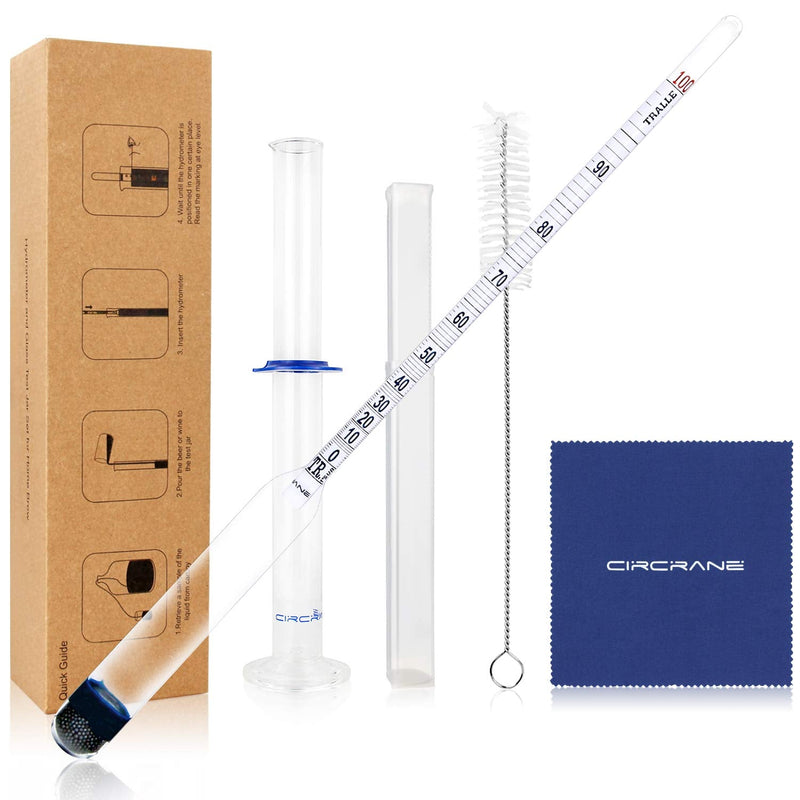 [Australia - AusPower] - Circrane 0-200 Proof & Tralle Alcohol Hydrometer with Glass Test Jar Kit, Accurate Tester & Glass Cylinder for Liquor, Distilling Moonshine Alcoholmeter Set 