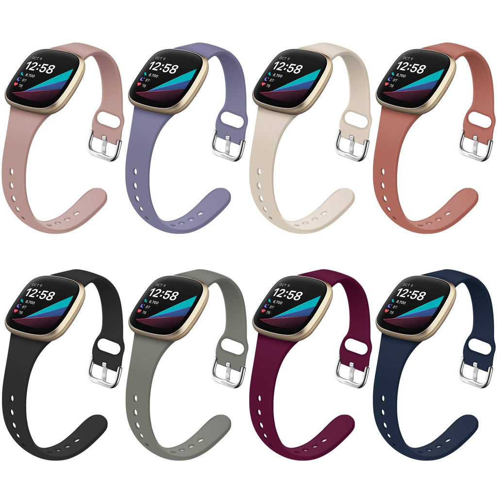 [Australia - AusPower] - Surundo 8 Pack Thin Slim Bands Compatible with Fitbit Versa 3 / Fitbit Sense Smartwatch, Replacement Sport Thin Narrow Wristband Straps Accessories for Women Men, Small 8-color-1 