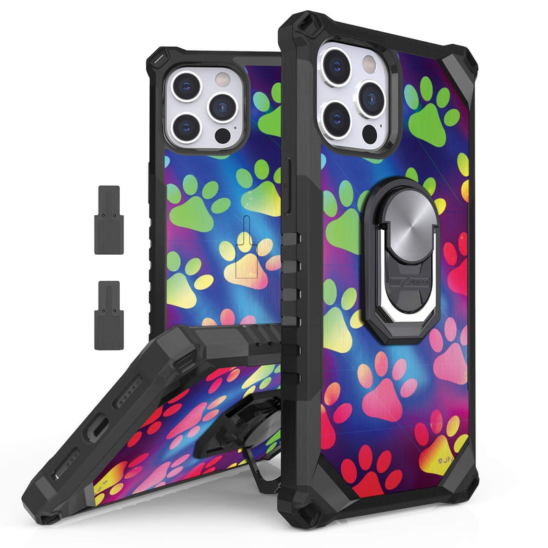 [Australia - AusPower] - Tri-Shield 2.0 Phone Case Compatible with iPhone 12 Pro Max, Cool Ventilation Military Grade with Removable Ring Kickstand for Magnetic car Mount,Open Port Ready Bike Mount Paw Prints 