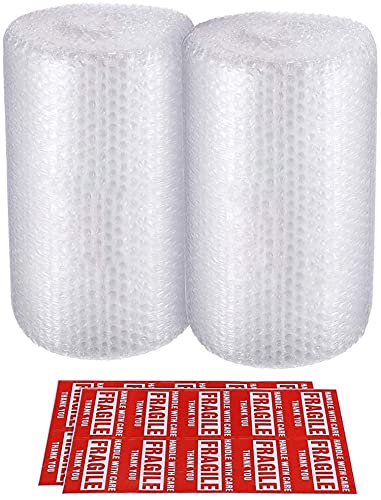 [Australia - AusPower] - 2-Pack Bubble Cushioning Wrap Rolls Packing Materials, 3/16" Air Bubble, 12 Inch x 72 Feet Total, Perforated Every 12", 20 Fragile Stickers Included 