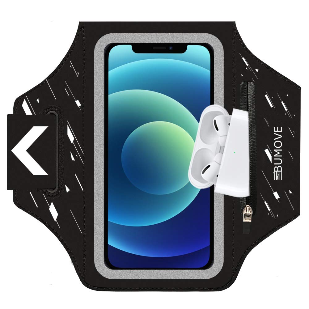 [Australia - AusPower] - iPhone 13/13 Pro/12/12 Pro Armband, BUMOVE Gym Runing Sports Arm Band for iPhone X/XS/XR, 11/11 Pro, 12 mini/12/12 Pro, 13 mini/13/13 Pro up to 6.2 inch with Airpods Key Card Holder (Black) Black (Up to 6.2") 