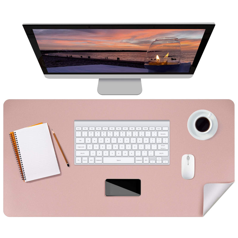 [Australia - AusPower] - Puroma Office Desk Pad PU Leather Desk Mat, 31.5" X 15.7" Large Mouse Pad Laptop Desk Mat, Waterproof Desk Cover Protector, Dual-Sided Multifunctional Desk Writing Mat for Office (Pink and Grey) Grey and Pink 31.5" x 15.7" 