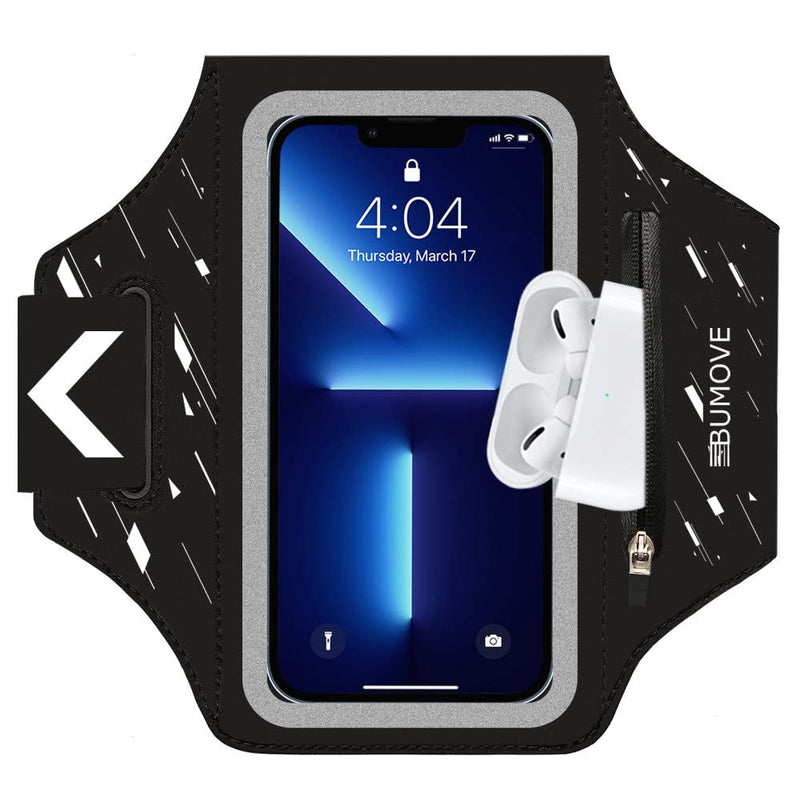 [Australia - AusPower] - iPhone 13 Pro Max, 12 Pro Max Armband, BUMOVE Gym Runing Sports Arm Band for iPhone 11/XR, 12/12 Pro/12 Pro Max, 13/13 Pro/13 Pro Max up to 6.9 inch with Airpods Key Card Holder (Black) Black (Up to 6.9") 