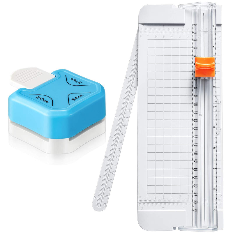 [Australia - AusPower] - 2 Pieces Paper Cutter and 3 in 1 (4 mm 7 mm 10 mm) Corner Rounder Punch Set Portable Paper Trimmer with Automatic Security and Side Ruler 3 Way Corner Cutter Paper Punch for Card Scrapbooking 