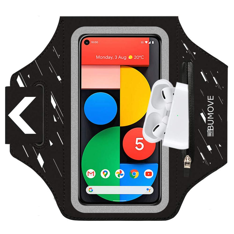 [Australia - AusPower] - Pixel 5/4a/4/3 Armband, BUMOVE Gym Running Workouts Sports Phone Arm Band for Google Pixel 5, 4a 5G, 4, 3, 3a, 2 up to 6.2 inch with Airpods Key Card Holder (Black) Black (Up to 6.2") 