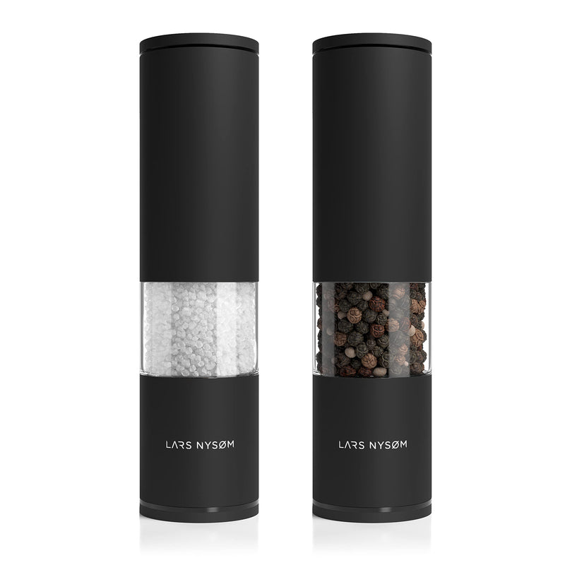 [Australia - AusPower] - LARS NYSØM Salt and Pepper Mills Set Stainless Steel with Adjustable Ceramic Grinder 2 pieces I Design Spice Mills Set Manual (Set of 2, Onyx Black) Set of two manual mills 